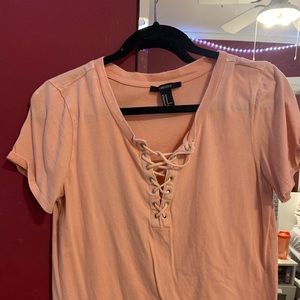 Pink lace up shirt